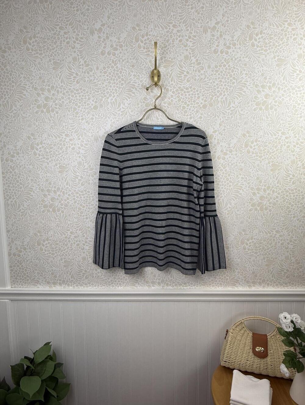 J.McLaughlin Daryn Navy Striped Bell Sleeve Lightweight Sweater - Size - Small